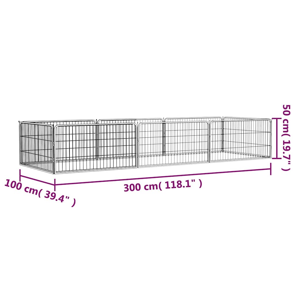 8-tlg. Hundelaufstall Schwarz 100x50 cm Stahl Pulverbeschichtet