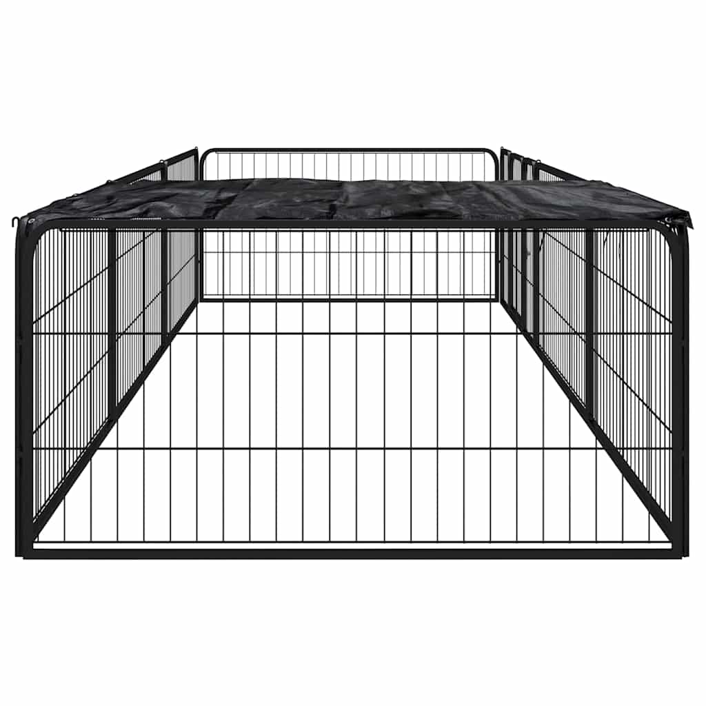 8-tlg. Hundelaufstall Schwarz 100x50 cm Stahl Pulverbeschichtet
