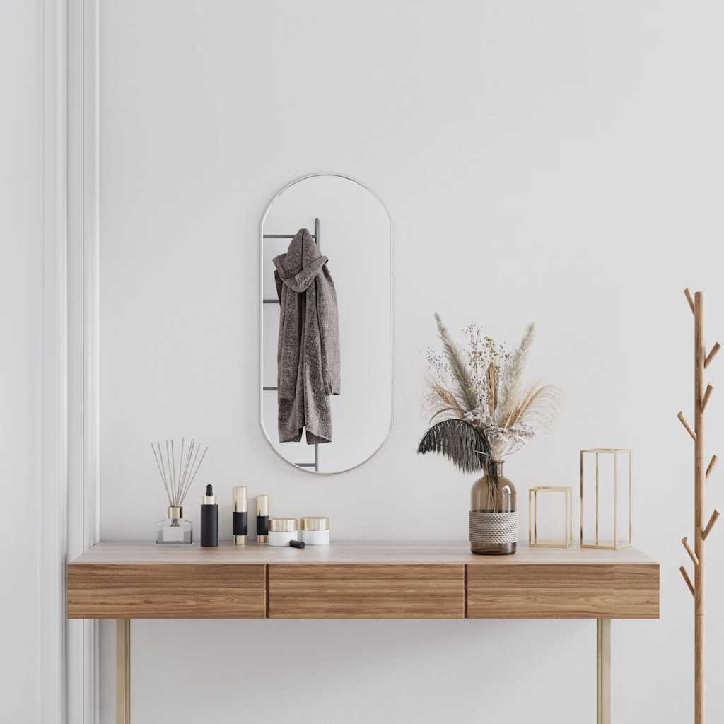 Silver Wall Mirror 80x35 cm Oval