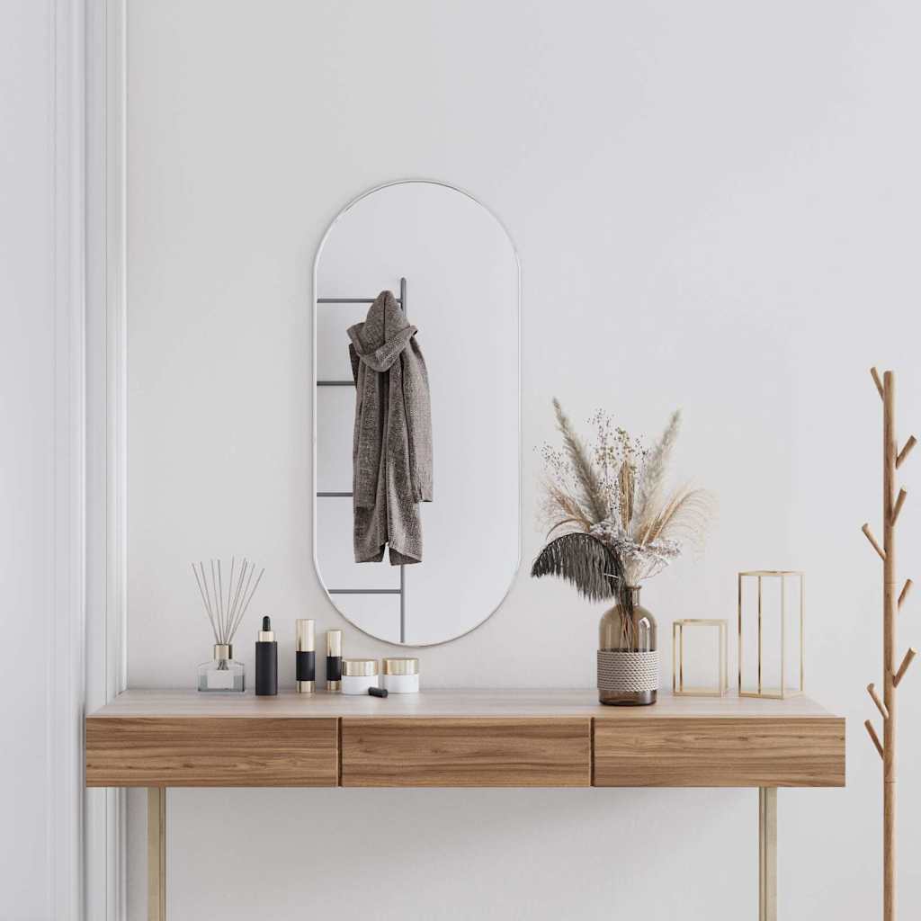 Miroir mural argenté 100x45 cm ovale
