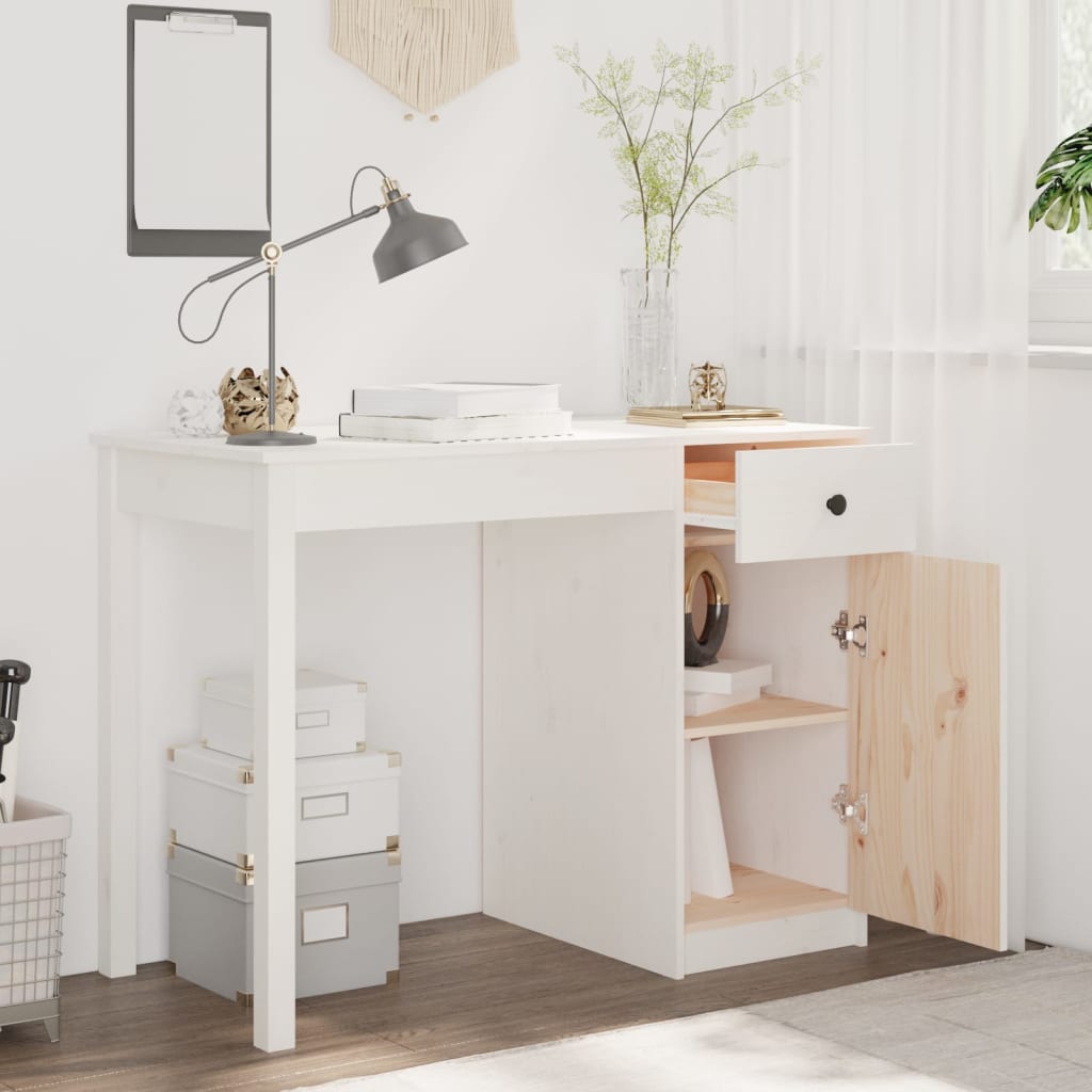 Desk White 100x50x75 cm Solid Pine