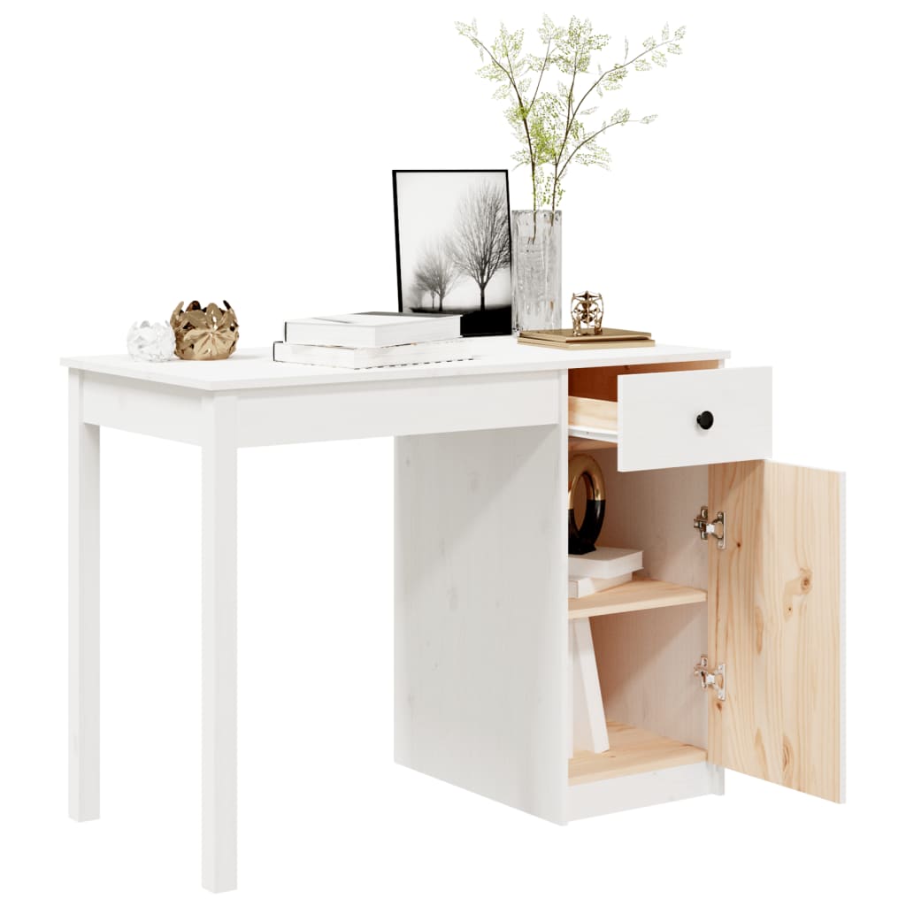 Desk White 100x50x75 cm Solid Pine