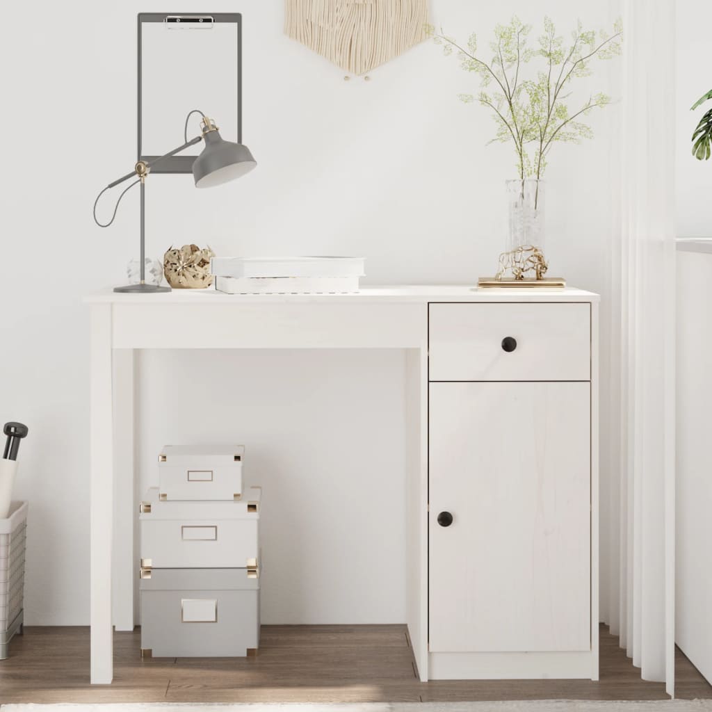 Desk White 100x50x75 cm Solid Pine