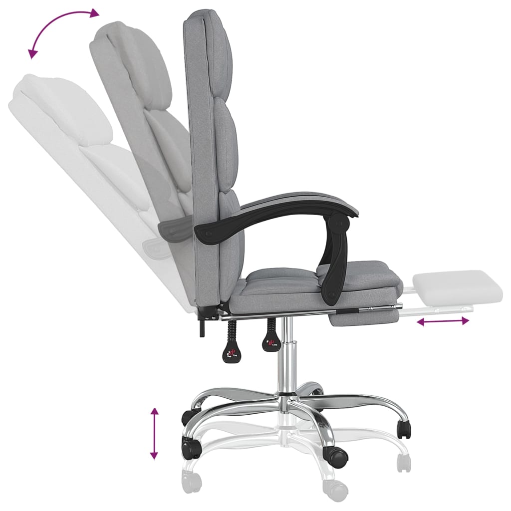 Office Chair with Reclining Function Light Gray Fabric