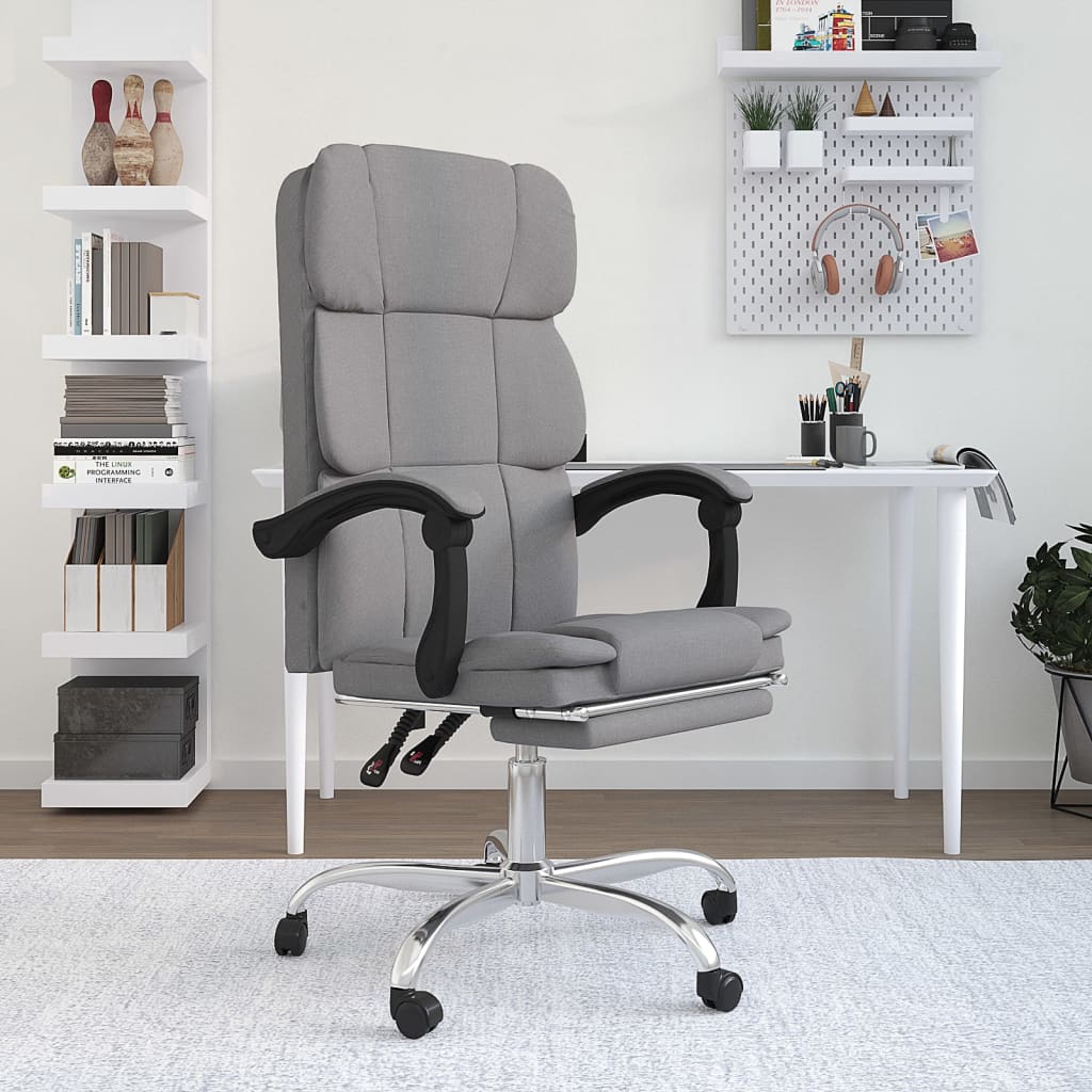 Office Chair with Reclining Function Light Gray Fabric