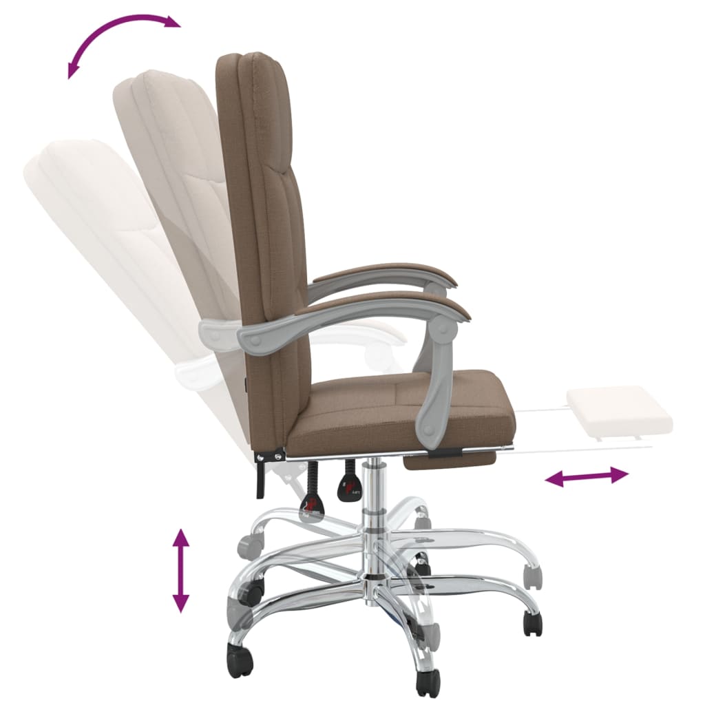Fauteuil de bureau avec fonction inclinable, tissu marron