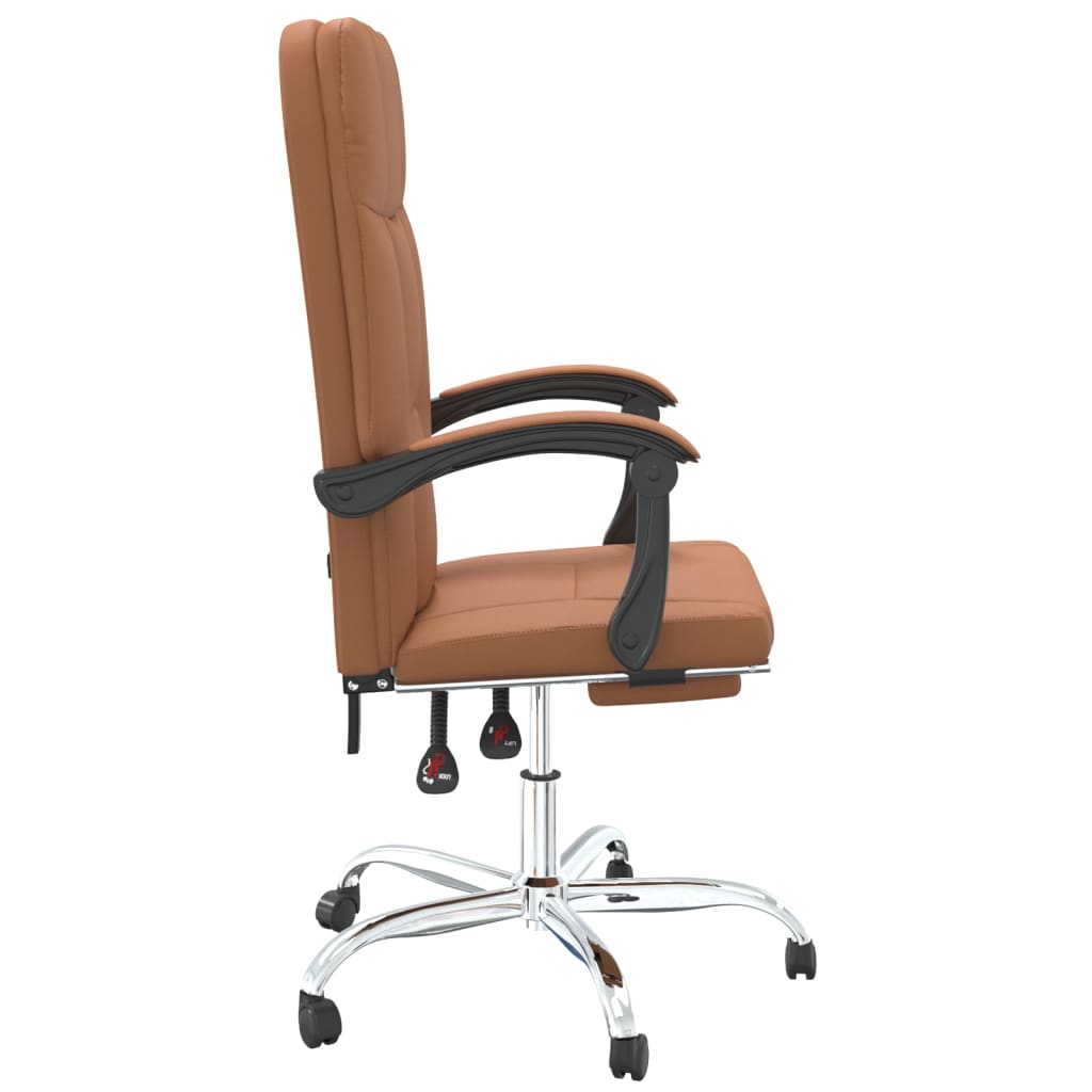 Office Chair with Reclining Function Brown Faux Leather