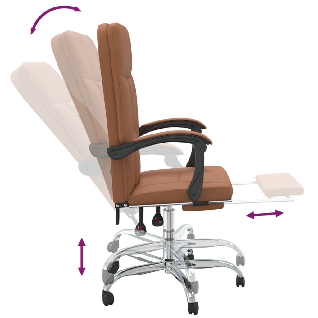 Office Chair with Reclining Function Brown Faux Leather
