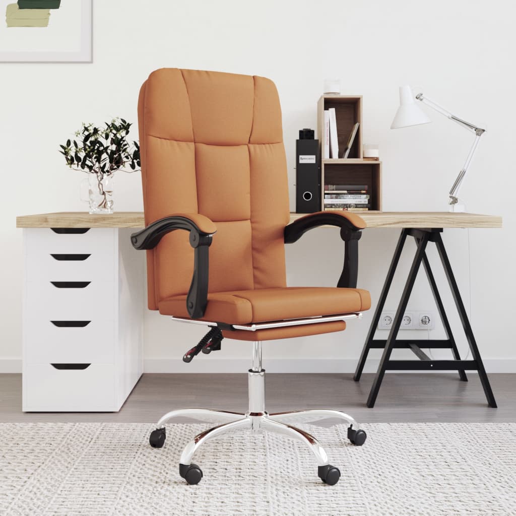 Office Chair with Reclining Function Brown Faux Leather