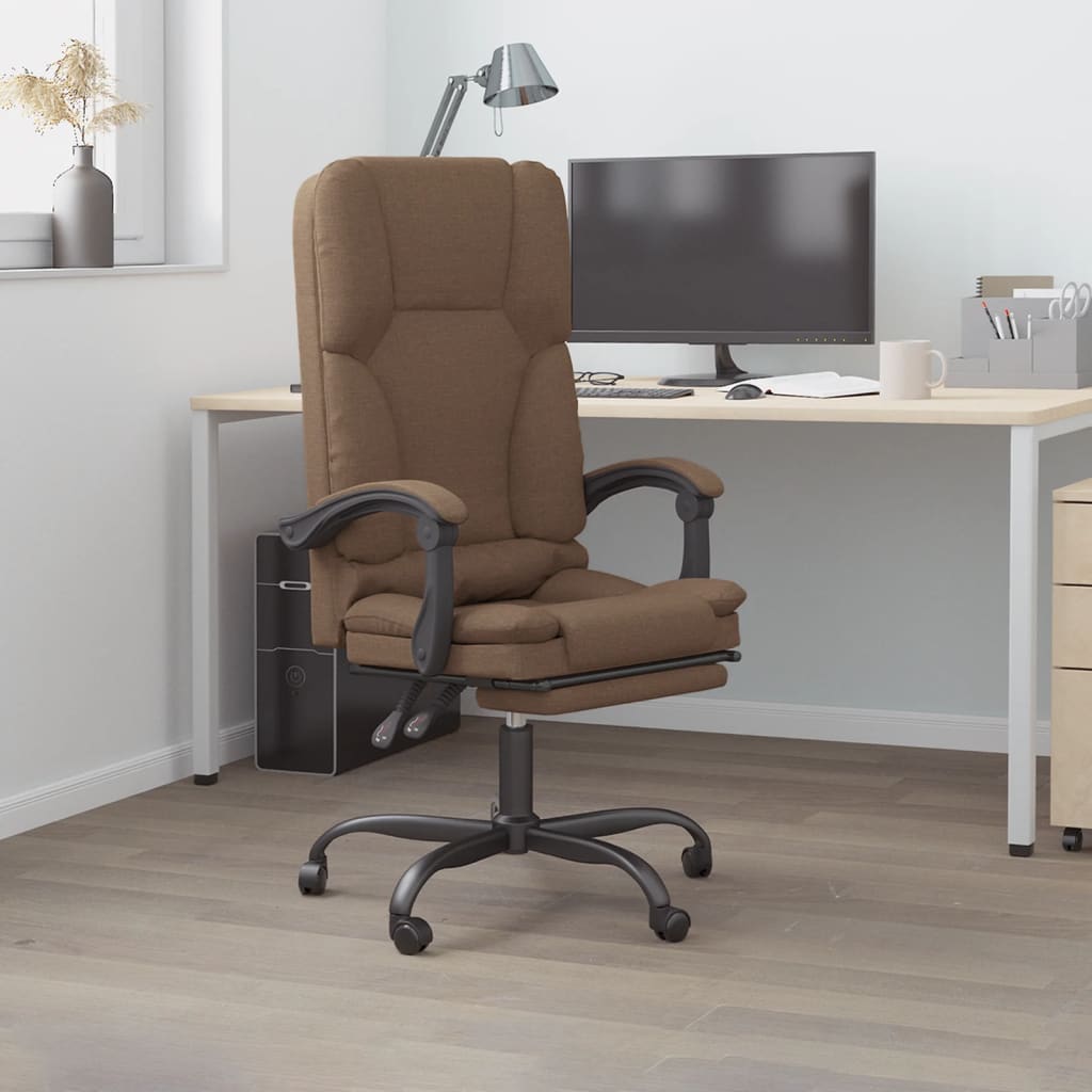 Office Chair with Massage Function Brown Fabric