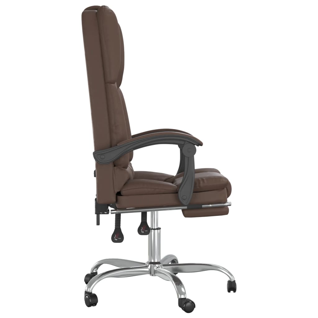 Office Chair with Massage Function Brown Faux Leather