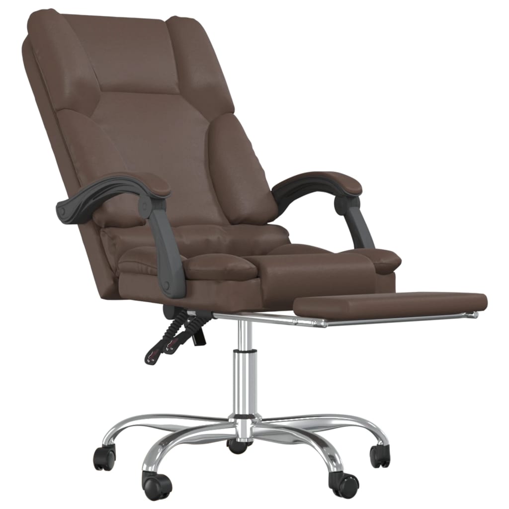Office Chair with Massage Function Brown Faux Leather