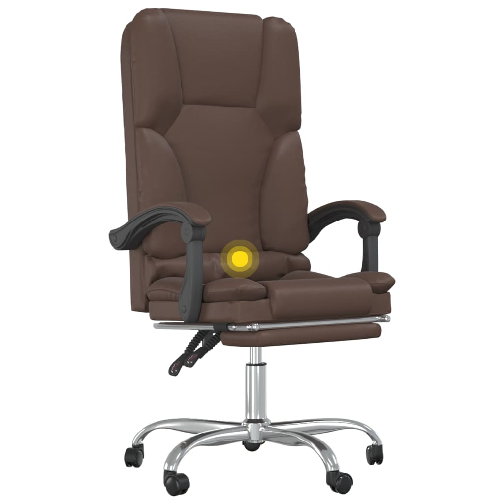 Office Chair with Massage Function Brown Faux Leather