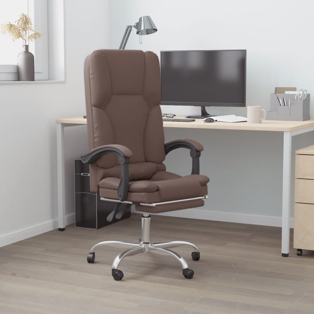 Office Chair with Massage Function Brown Faux Leather