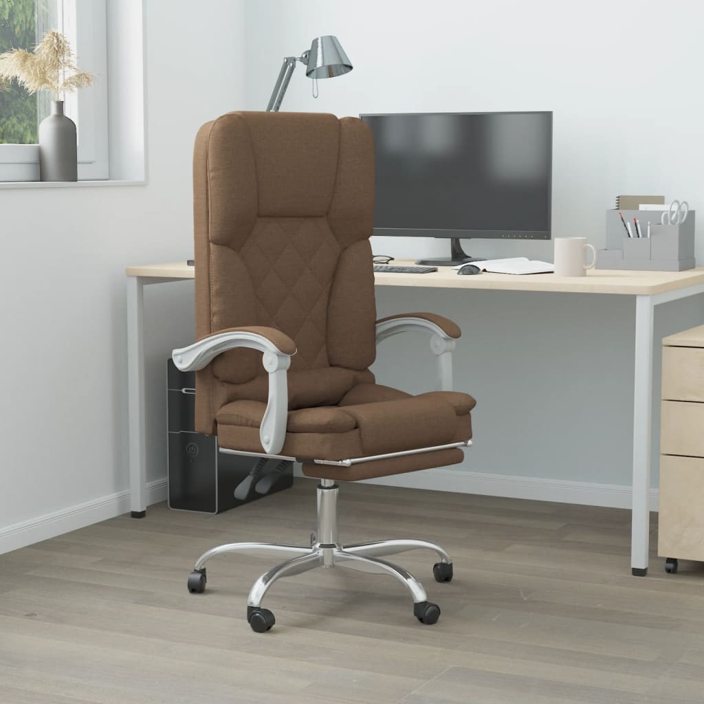 Office Chair with Massage Function Brown Fabric