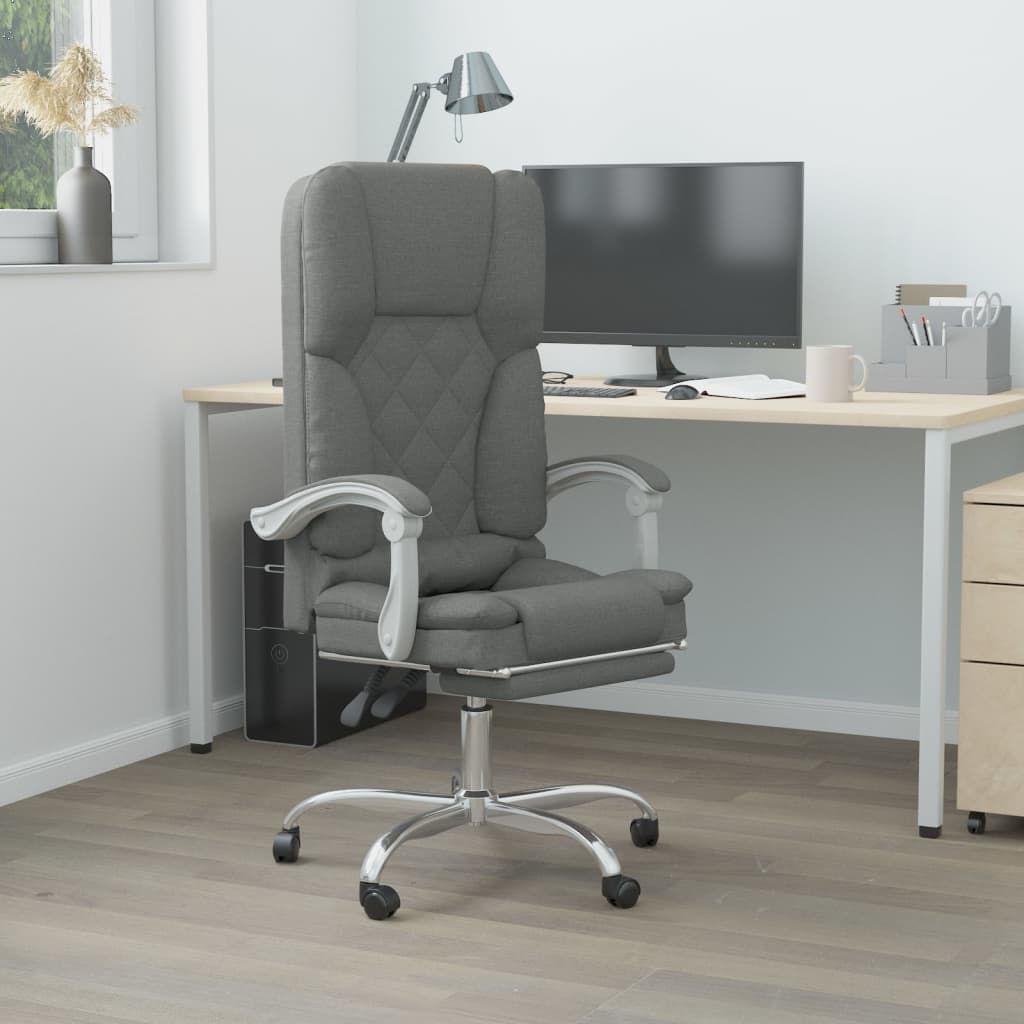 Office Chair with Massage Function Dark Grey Fabric