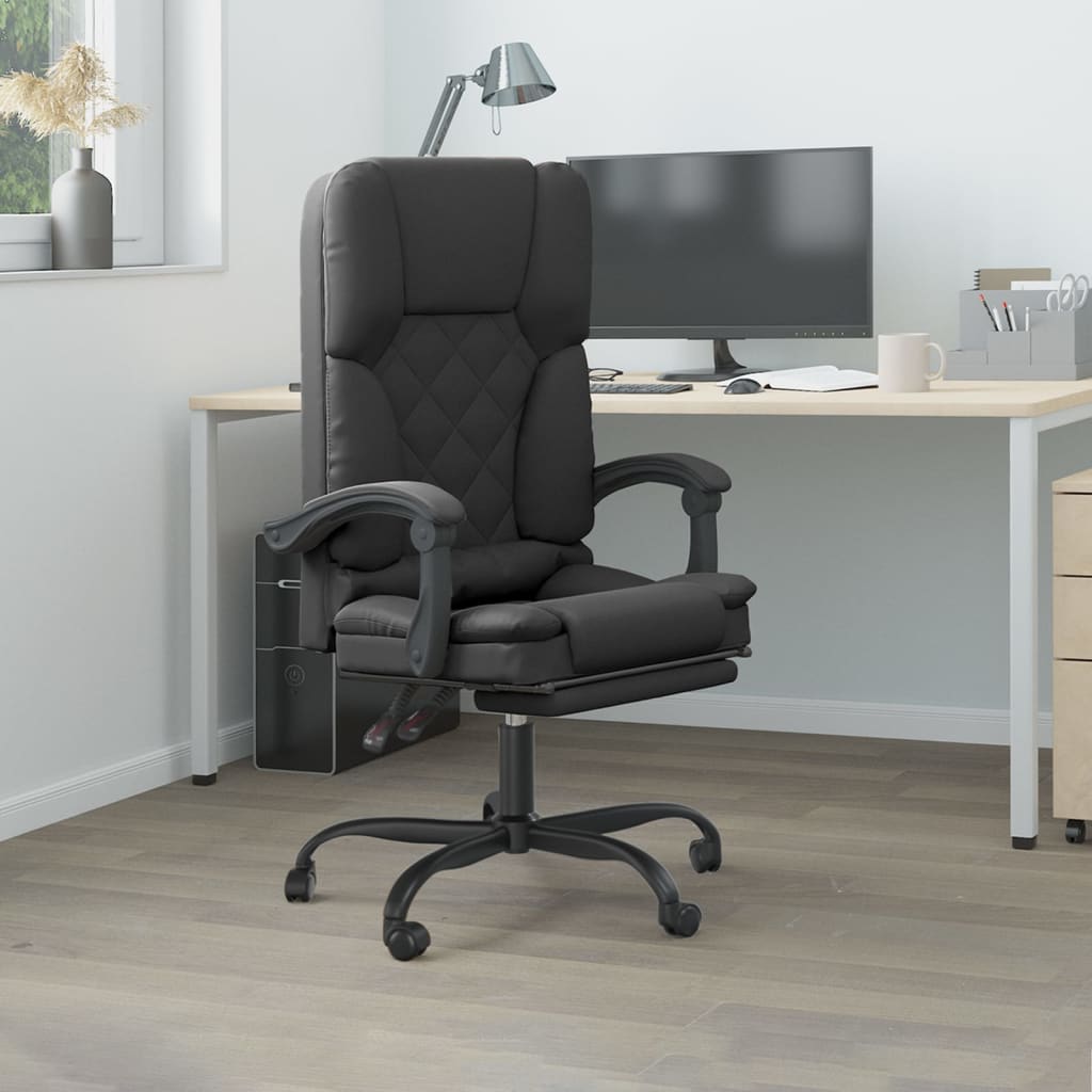 Office Chair with Massage Function Black Faux Leather