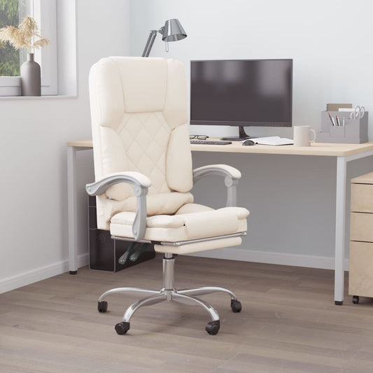 Fauteuil de bureau massant en similicuir crème