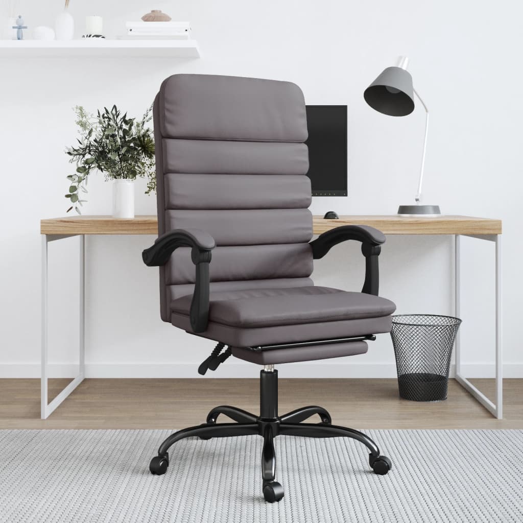 Office Chair with Massage Function Grey Faux Leather