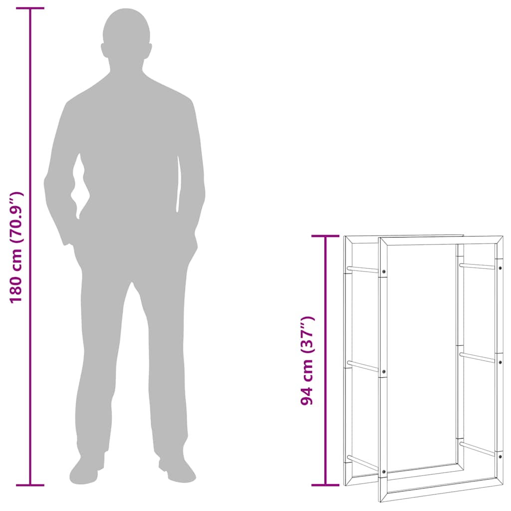 Brennholzregal Mattschwarz 50x28x94 cm Stahl