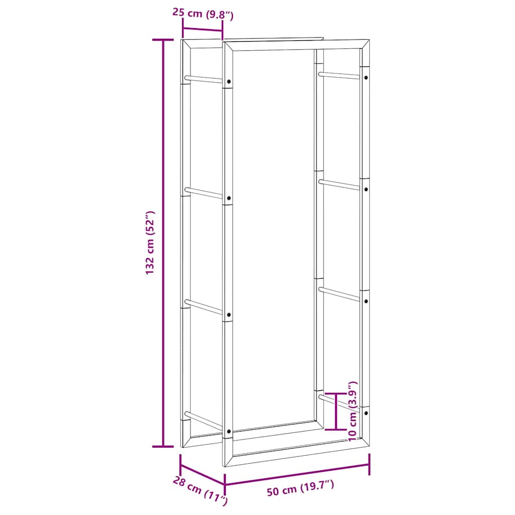Brennholzregal Mattschwarz 50x28x132 cm Stahl