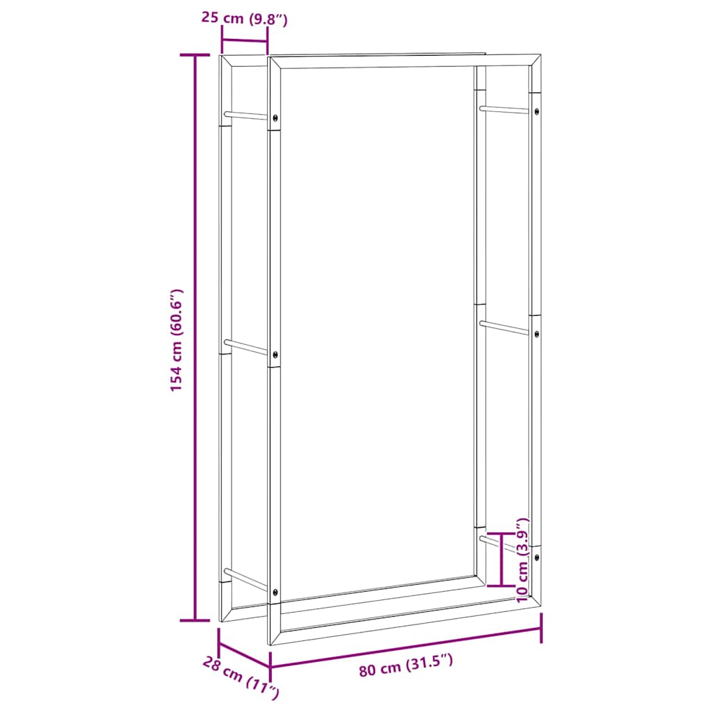 Brennholzregal Mattschwarz 80 x 28 x 154 cm Stahl