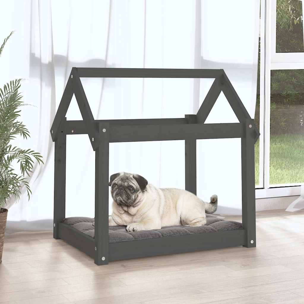 Hundebett Grau 71x55x70 cm Massivholz Kiefer