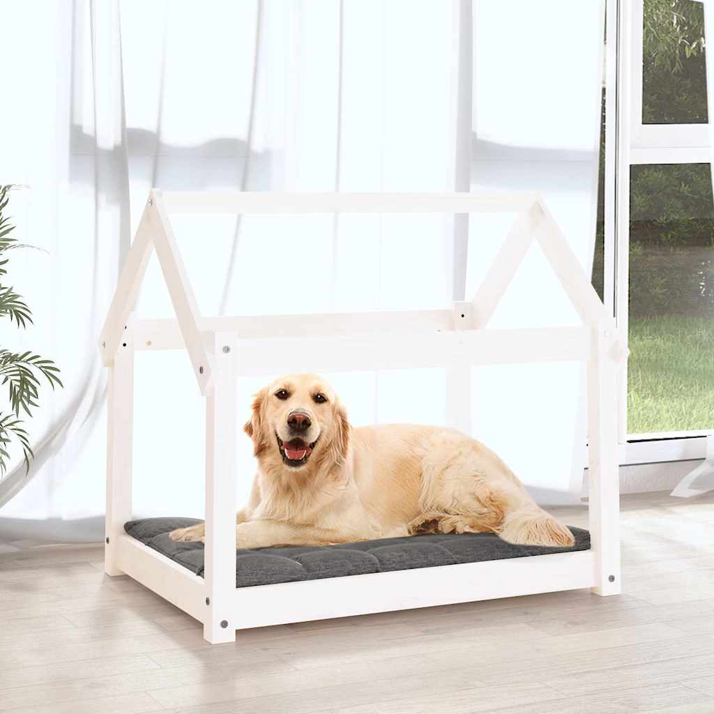 Hundebett Weiß 81x60x70 cm Massivholz Kiefer