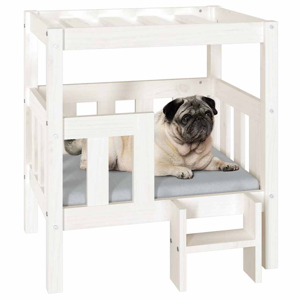 Hundebett Weiß 65,5x50,5x70 cm Massivholz Kiefer