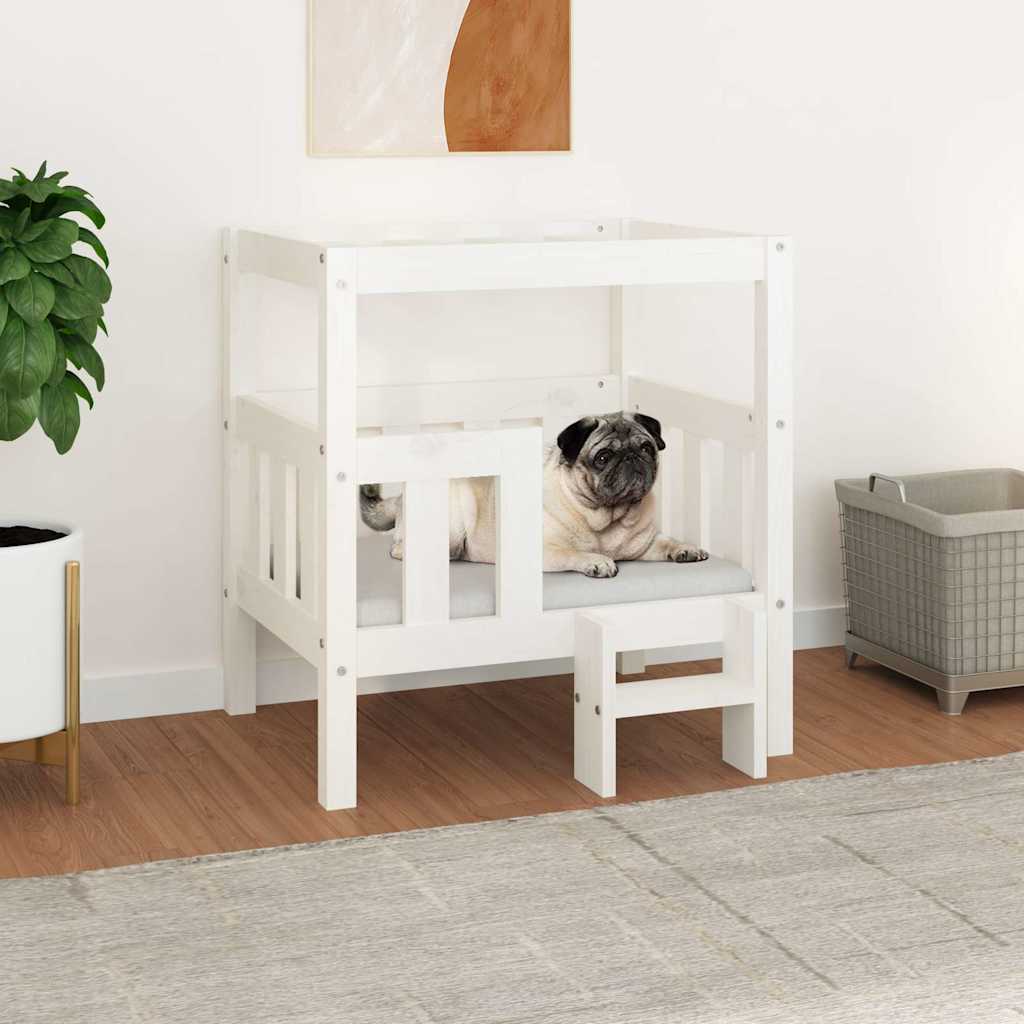 Hundebett Weiß 65,5x50,5x70 cm Massivholz Kiefer