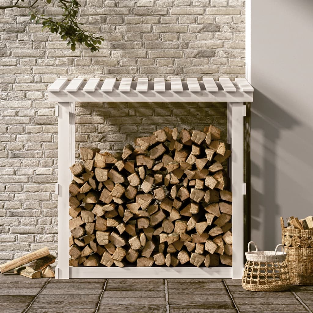Kaminholzregal Weiß 108x64,5x109 cm Massivholz Kiefer