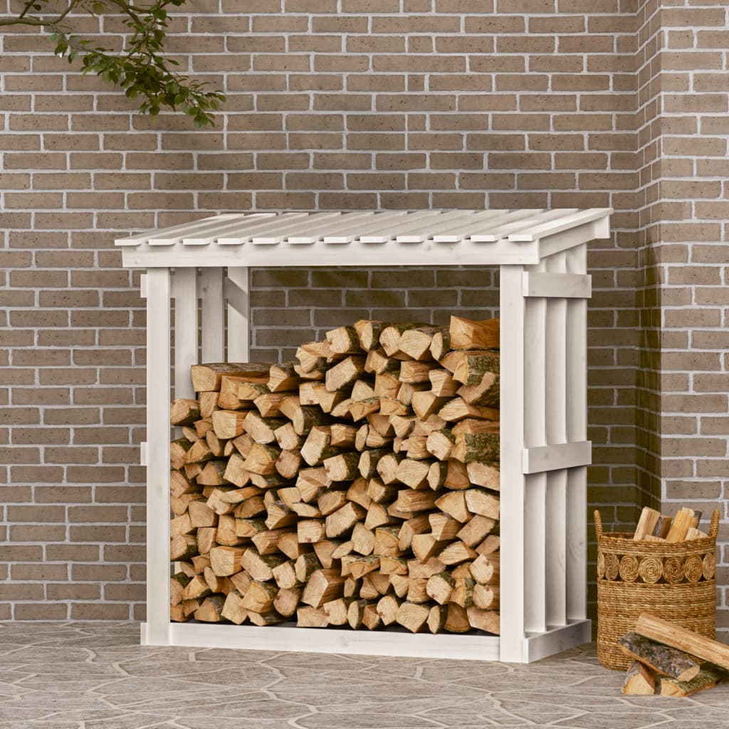 Kaminholzregal Weiß 108x64,5x109 cm Massivholz Kiefer