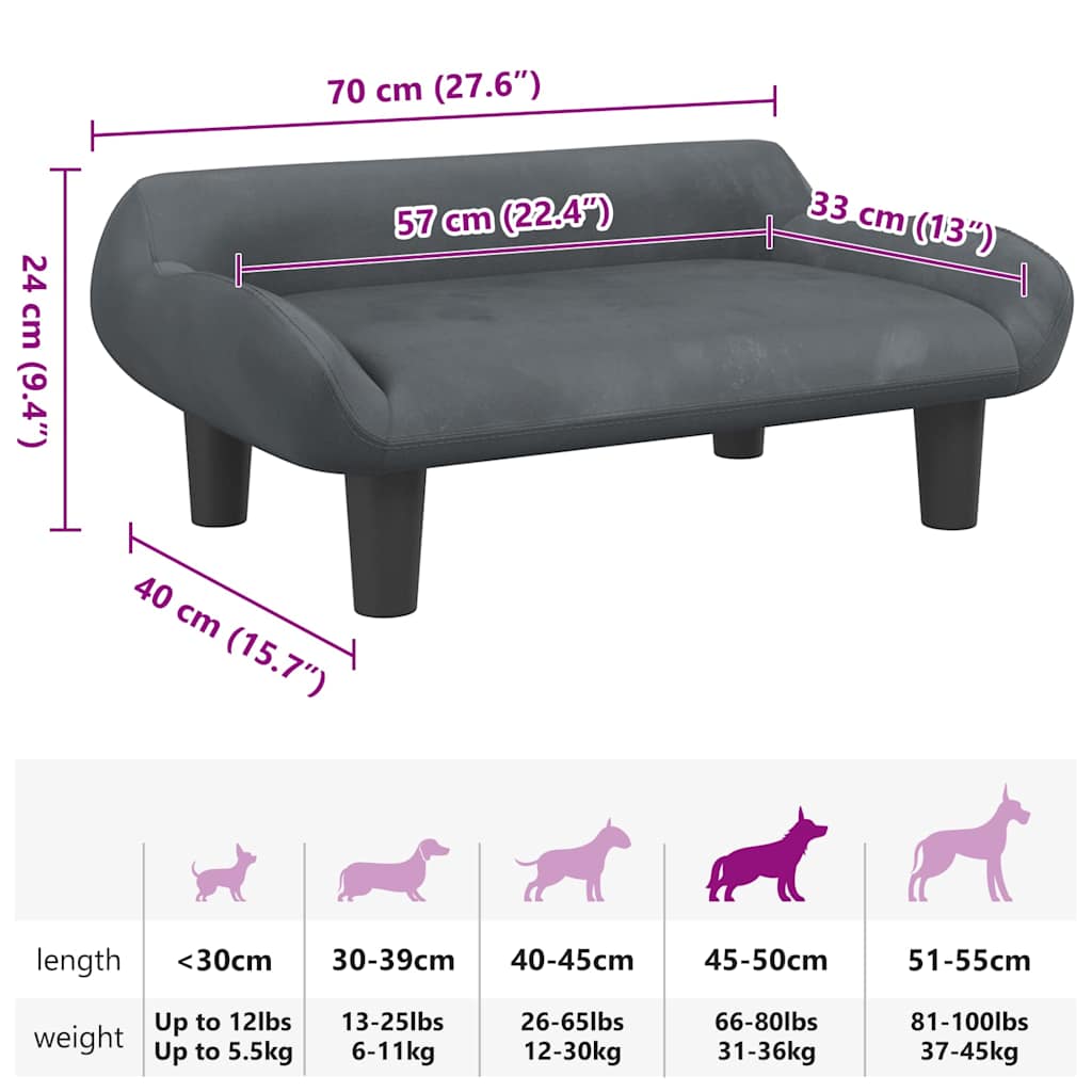 Hundebett Dunkelgrau 70x40x24 cm Samt