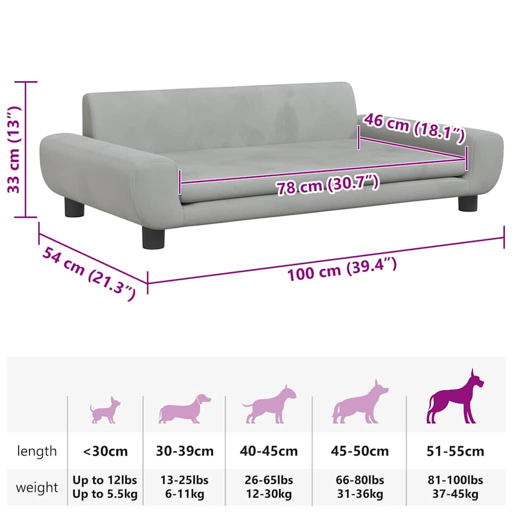 Hundebett Hellgrau 100x54x33 cm Samt