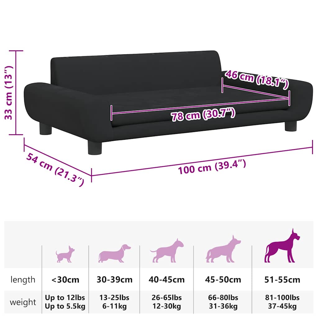 Hundebett Schwarz 100x54x33 cm Samt