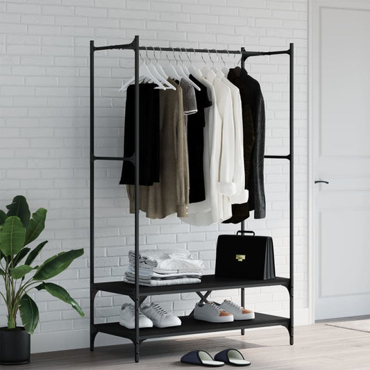 Garment Rack with Shelves Black Engineered Wood