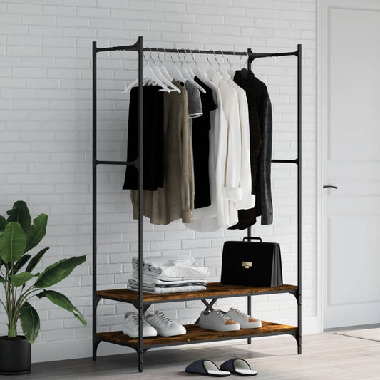 Clothes rail with shelves, smoked oak engineered wood