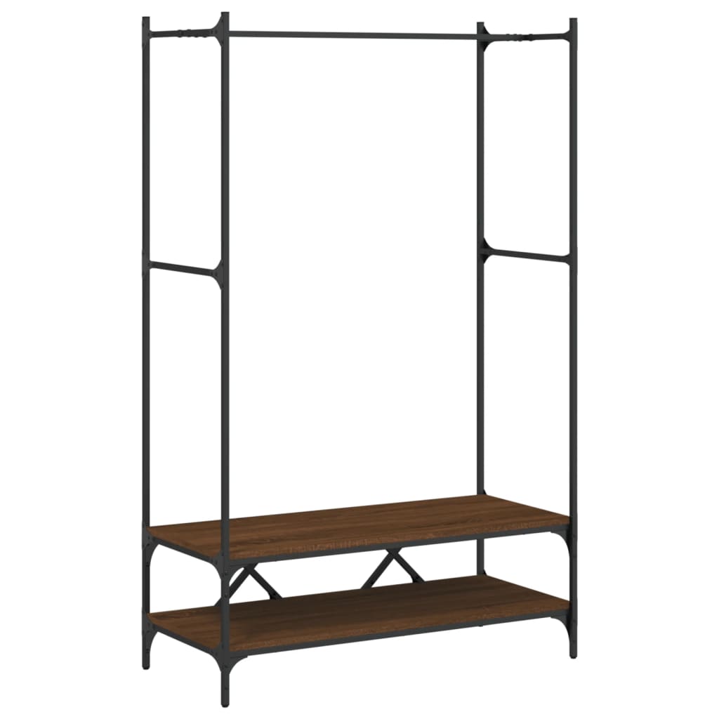 Garment Rack with Shelves Brown Oak Effect Engineered Wood
