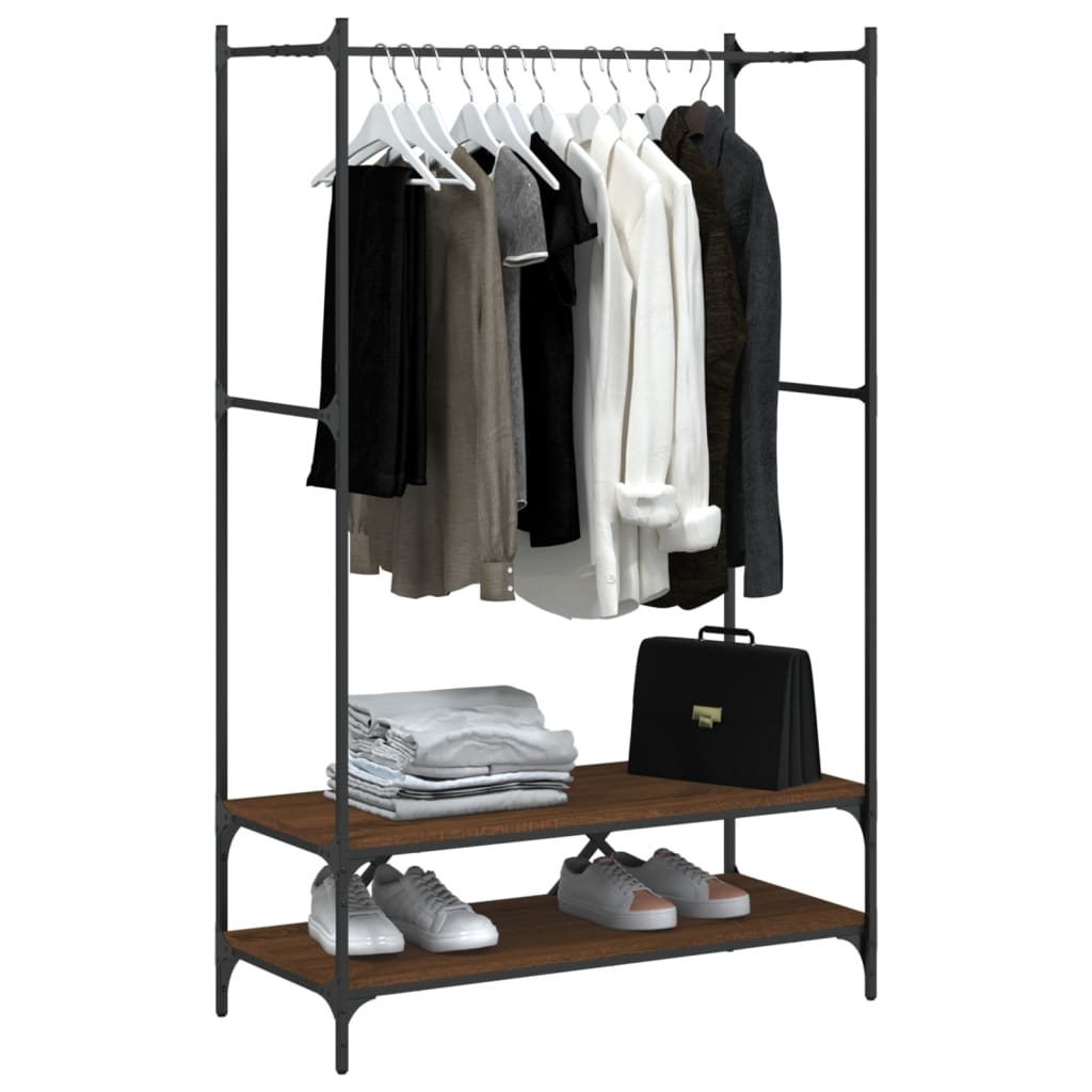 Garment Rack with Shelves Brown Oak Effect Engineered Wood
