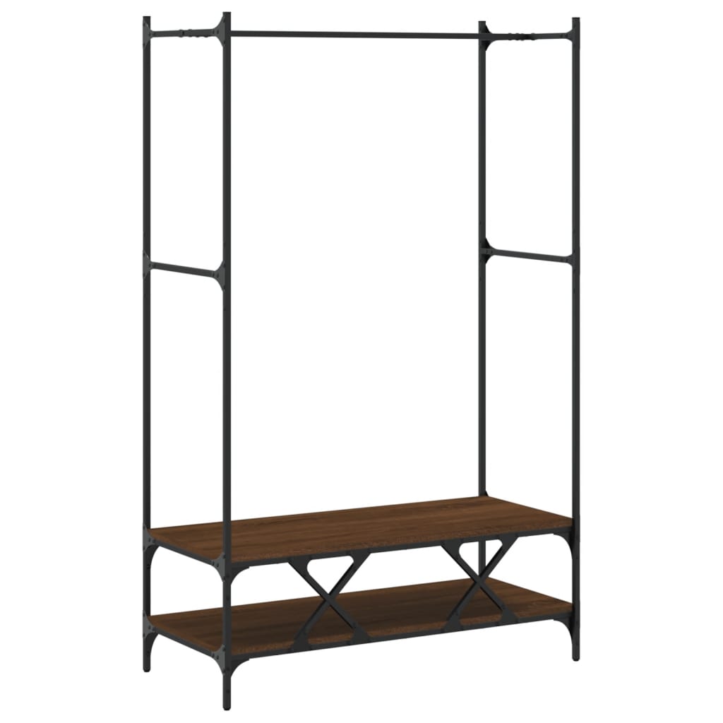 Garment Rack with Shelves Brown Oak Effect Engineered Wood