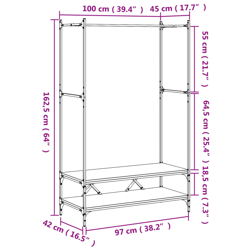 Garment Rack with Shelves Brown Oak Effect Engineered Wood