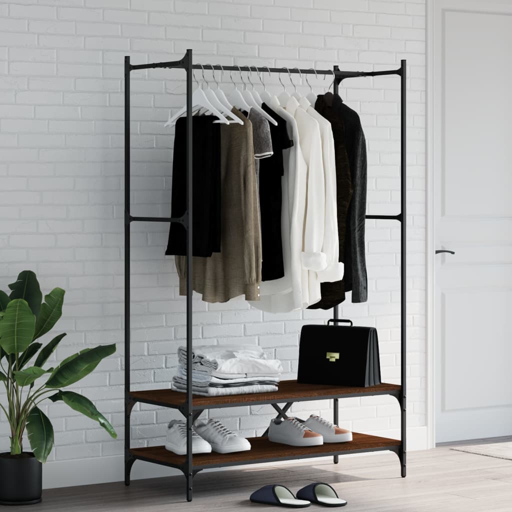 Garment Rack with Shelves Brown Oak Effect Engineered Wood