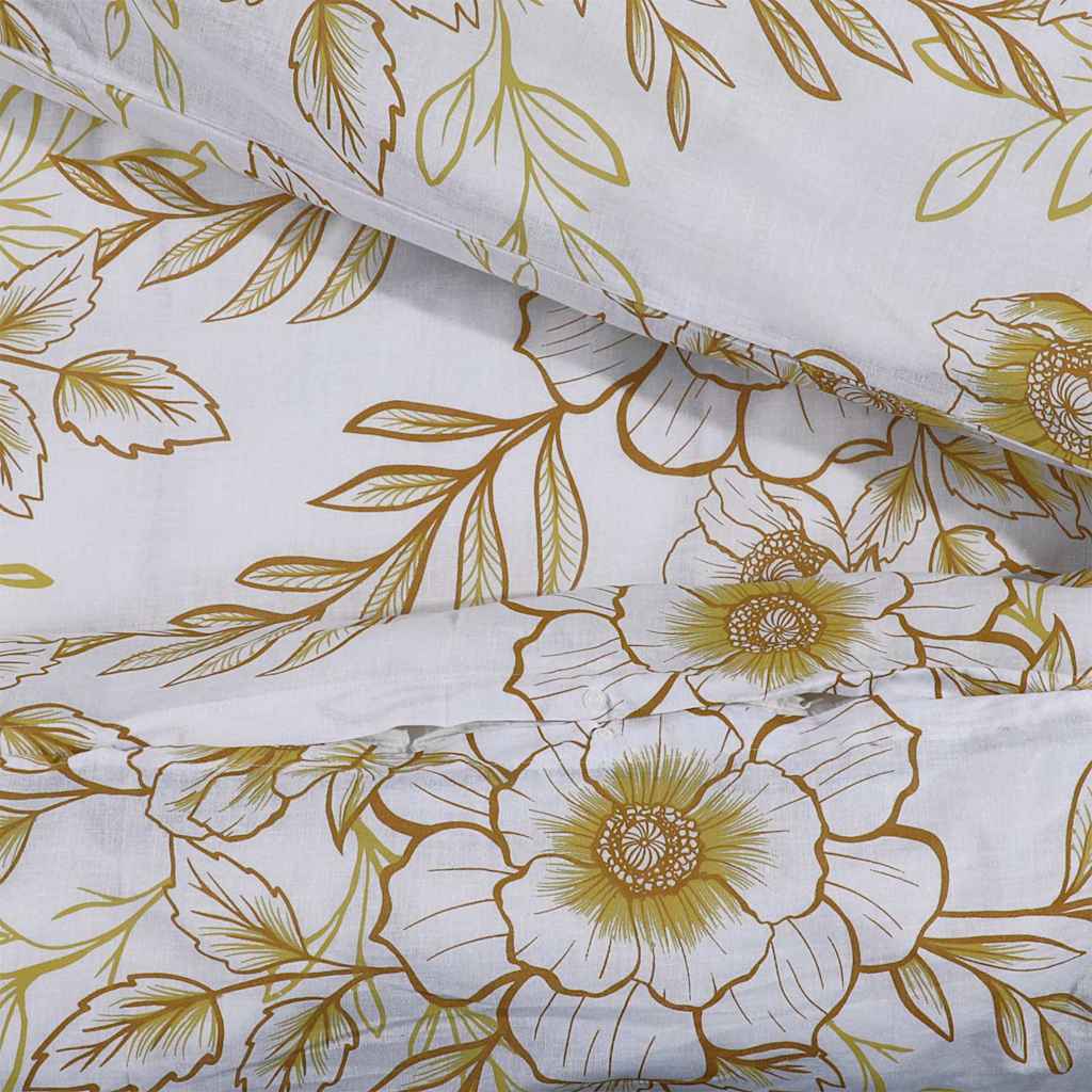 Duvet Cover Set White and Brown 155x220 cm Cotton