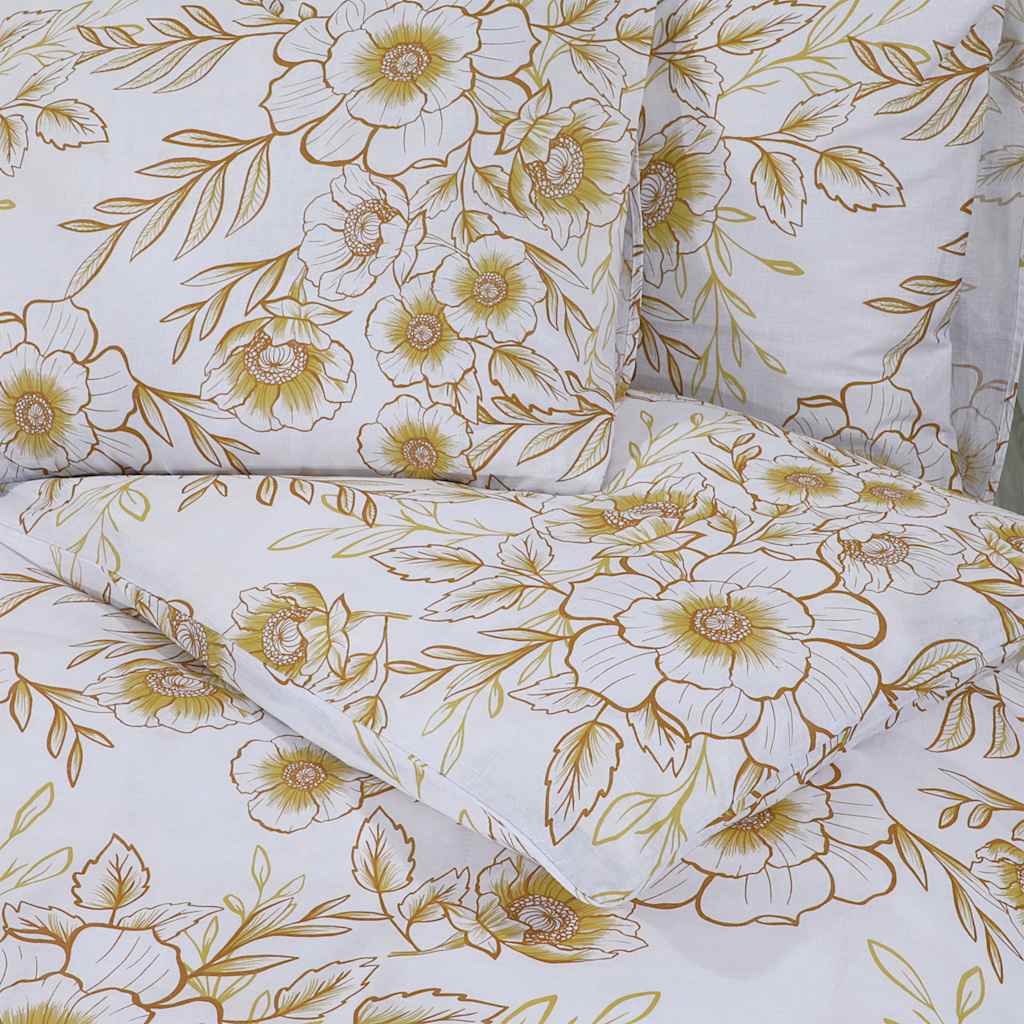 Parure de lit blanc et marron 200x220 cm coton