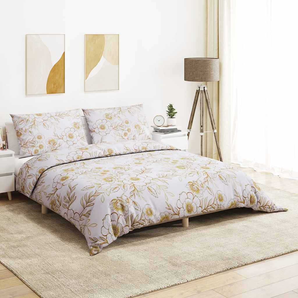 Parure de lit blanc et marron 200x220 cm coton