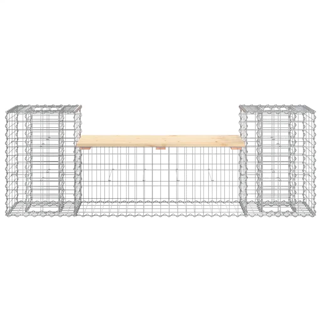 Gartenbank aus Gabionen 183x41x60,5 cm Massivholz Kiefer