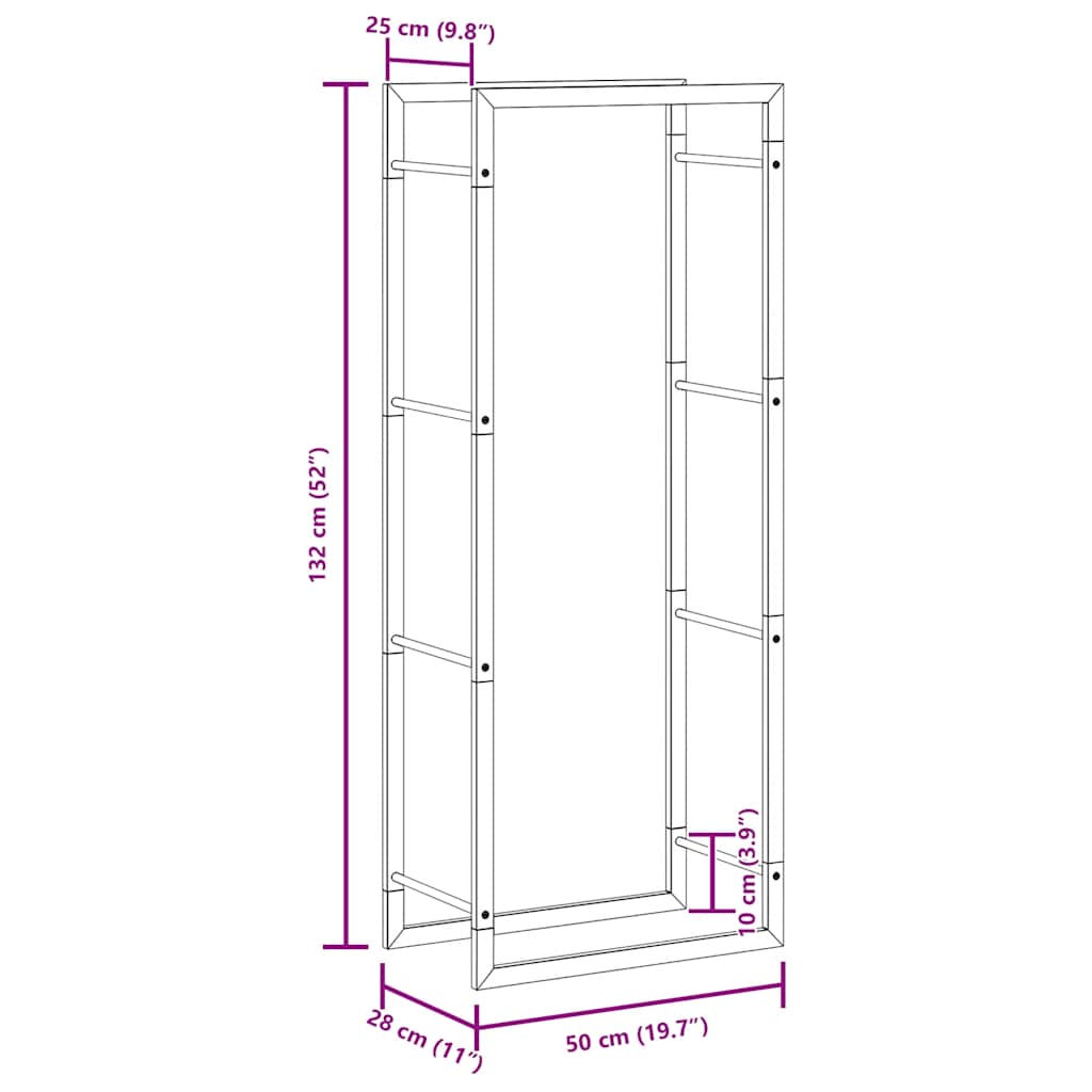 Brennholzregal 50x28x132 cm Edelstahl