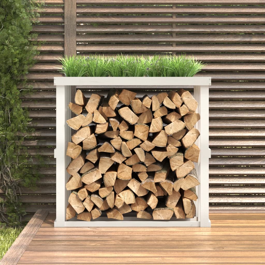 Outdoor-Kaminholzregal Weiß 108x52x106 cm Massivholz Kiefer