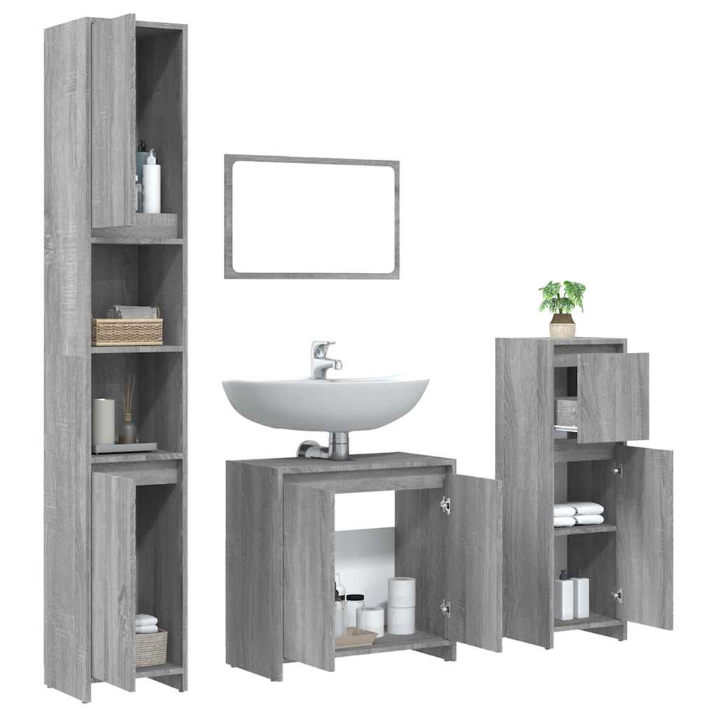 4-tlg. Badmöbel-Set Grau Sonoma Holzwerkstoff