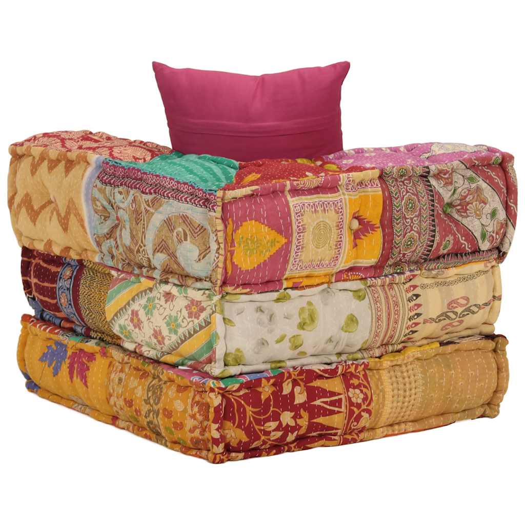 Modular ottoman with cushions, patchwork fabric
